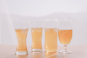 Beer on the yellow background.