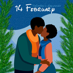 Kissing African American Couple in Love. Valentine's Day poster