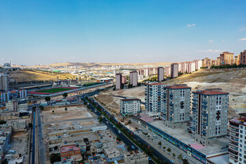 Fototapeta premium View of the streets and the city from above with drone in daylight. Turkey Gaziantep.