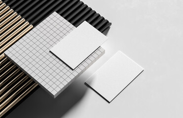 Realistic business card mock up on modern background. 3D illustration.