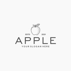 Flat Simple Line Art APPLE Fruits Leaf Logo design