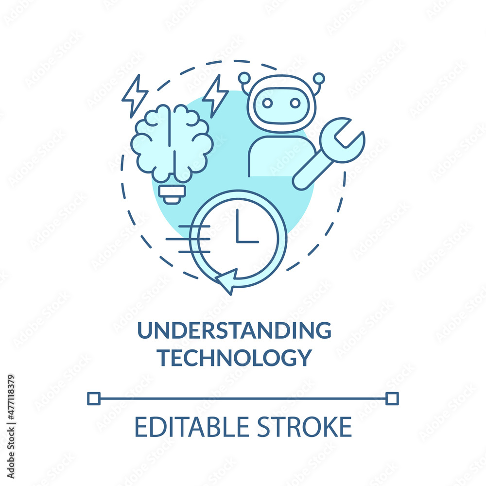 Poster understanding technology turquoise concept icon. knowledge on programming abstract idea thin line il