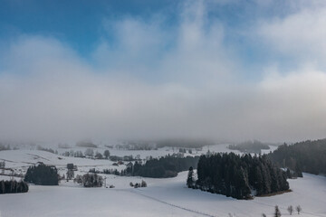 Snow-covered landscape at Christmas time in Hinterzarten in the Upper Black Forest, Germany