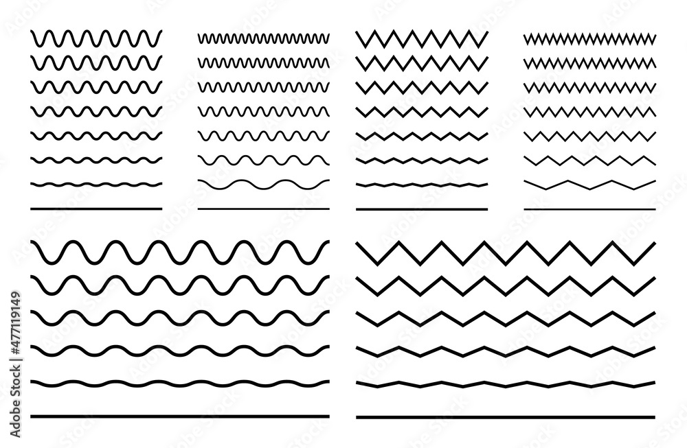 Wall mural vector zigzag lines and waves, wavy pattern. squiggle zig zag frame with wiggle. curvy undulate para