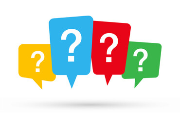 Question box with mar icon. Vector bubble template for speech, text chat, web. Graphic balloon frame for ask and answer, modern logo, faq.Quiz design illustration with label for talk, messages, think.