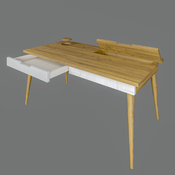 3D Wooden Office Table with Minimalist Design