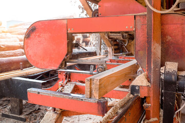 Sawmill. Sawing and processing of wood on the equipment of the sawmill