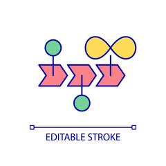 Long distance RGB color icon. Infinity and eternity sign. Arrow and pointer. Destination navigation. Isolated vector illustration. Simple filled line drawing. Editable stroke. Arial font used