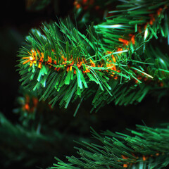 Naklejka na ściany i meble Artificial needles on a synthetic Christmas tree. Artificial Christmas tree