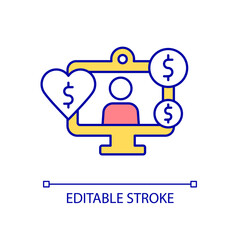 Monetize content RGB color icon. Earning money from viewers. Subscription business model. Users donations. Isolated vector illustration. Simple filled line drawing. Editable stroke. Arial font used