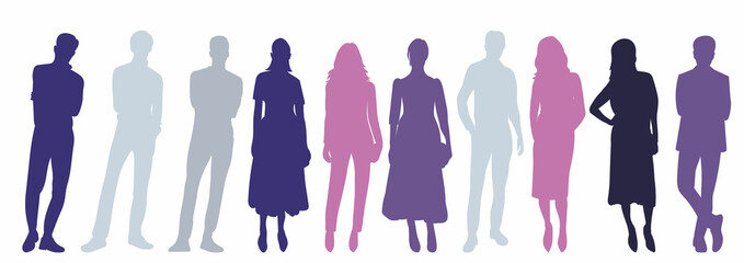 silhouette crowd of people isolated, vector