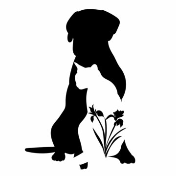 silhouette cat and dog black isolated