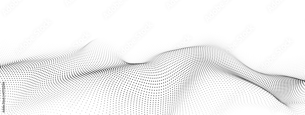 Poster futuristic technology. digital cyberspace. abstract vector wave with moving particles. big data anal