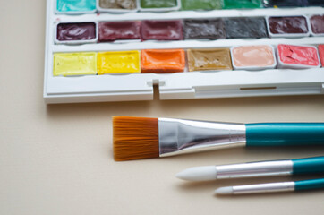 Obraz premium Multi tools artists paint brushes the watercolor box paints