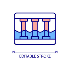 Water discharge tunnel RGB color icon. Facility emergency infrastructure. Flood control for natural disaster. Isolated vector illustration. Simple filled line drawing. Editable stroke. Arial font used