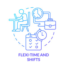 Flexi-time and shifts blue gradient concept icon. Personal schedule for employees abstract idea thin line illustration. Isolated outline drawing. Roboto-Medium, Myriad Pro-Bold fonts used