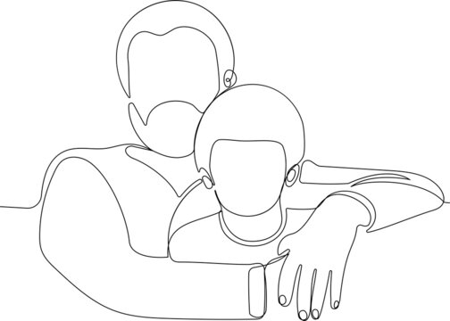 recommend clip art: One continuous line is a concept. Continuous drawing of a line of a family portrait grandfather hugging adorable little grandson. Vector illustration