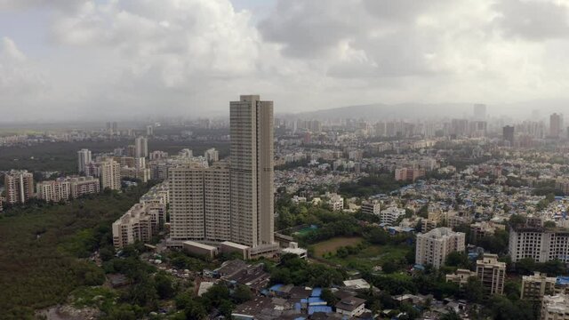 High-rise Buildings In Suburban Area Of Mumbai, India - aerial drone shot