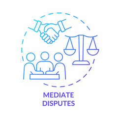 Mediate disputes blue gradient concept icon. Respectful discussion. Team communication abstract idea thin line illustration. Isolated outline drawing. Roboto-Medium, Myriad Pro-Bold fonts used
