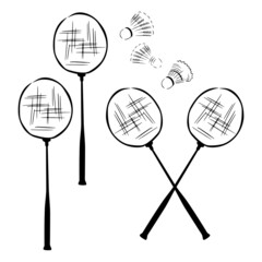 Badminton set . Hand drawn vector illustrations.