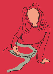 Vector continuous line drawing with a pregnant woman. Aesthetic illustration poster on red background