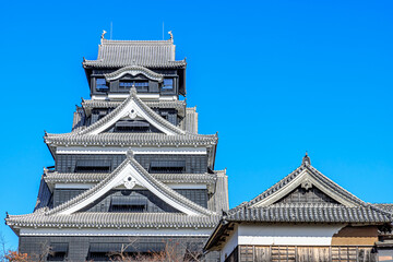 Fototapeta na wymiar 修復された秋の熊本城　熊本県熊本市　Restored autumn Kumamoto castle. Kumamoto-ken Kumamoto city
