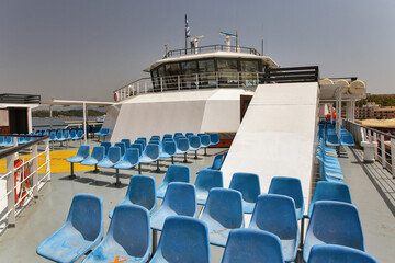 Deck of ferry ship in Ionian Sea. Corfu, Greece.