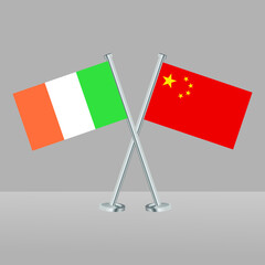 Crossed flags of Ireland and China. Official colors. Correct proportion. Banner design

