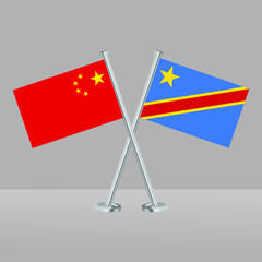 Crossed flags of Republic of the Congo and China. Official colors. Correct proportion. Banner design
