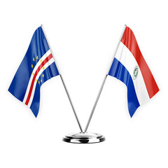 Two table flags isolated on white background 3d illustration, cape verde and paraguay