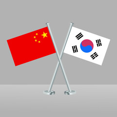 Crossed flags of South Korea and China. Official colors. Correct proportion. Banner design
