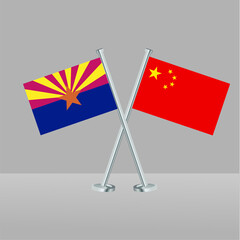 Crossed flags of State of Arizona and China. Official colors. Correct proportion. Banner design
