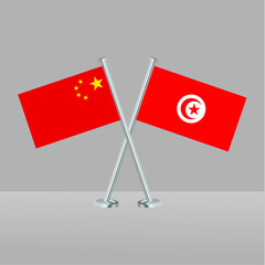 Crossed flags of Tunisia and China. Official colors. Correct proportion. Banner design

