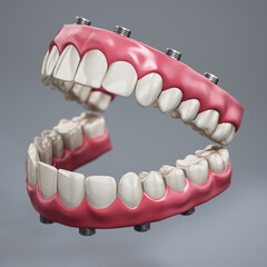 Dental prosthesis isolated on gray background. 3D illustration