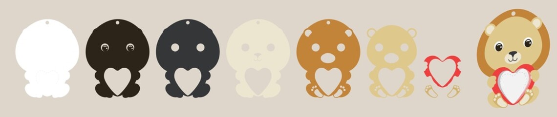 Cute lion candy ornament. Layered paper decoration treat holder for dome. Hanger for sweets, candy for birthday, baby shower, valentine days. Print, cut out, glue. Vector stock illustration