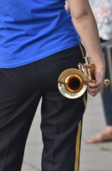trumpet in the hand of a musician