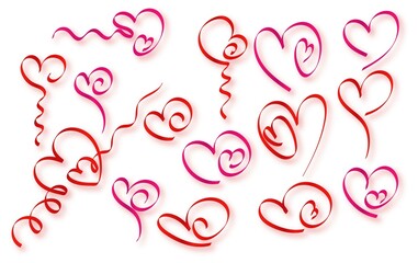 Hearts from colorful ribbon set design