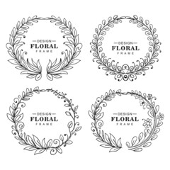 Hand drawn circular ornaments floral frame set