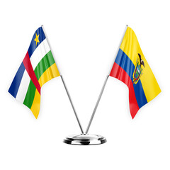 Two table flags isolated on white background 3d illustration, central african republic and ecuador