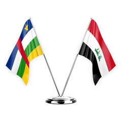 Two table flags isolated on white background 3d illustration, central african republic and iraq