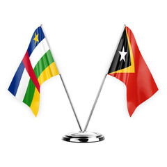 Two table flags isolated on white background 3d illustration, central african republic and timor leste