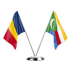 Two table flags isolated on white background 3d illustration, chad and comoros