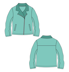 Long sleeve With zipper jacket technical fashion flat sketch vector illustration template. Apparel Jacket Sweatshirt Flat drawing vector clothing mock up.