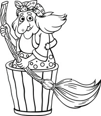 The creature of Slavic mythology Baba Yaga. Witch. Coloring book. Line.