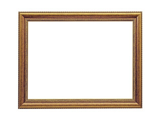 Wooden golden frame for paintings. Isolated on white