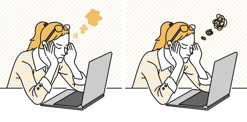 과로로 인한 번아웃 피로로 힘들어하는 직장인 삽화 일러스트 벡터