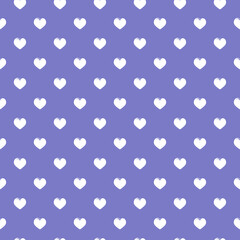 Very peri. Pantone. Seamless pattern with white hearts on a purple isolated background. Geometric print. Great for fabric, wallpaper, textile, wrapping. - 477135154