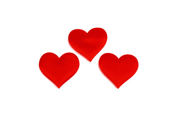 Red hearts, isolated on white background. Decorative element for design for Valentines Day, invitations, cover, wedding card.