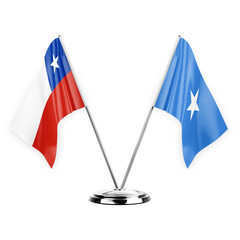 Two table flags isolated on white background 3d illustration, chile and somalia