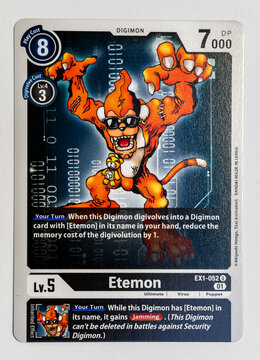 Hamburg, Germany - 12272021: picture of the english Digimon card Etemon from the Classic Collection EX01 series.